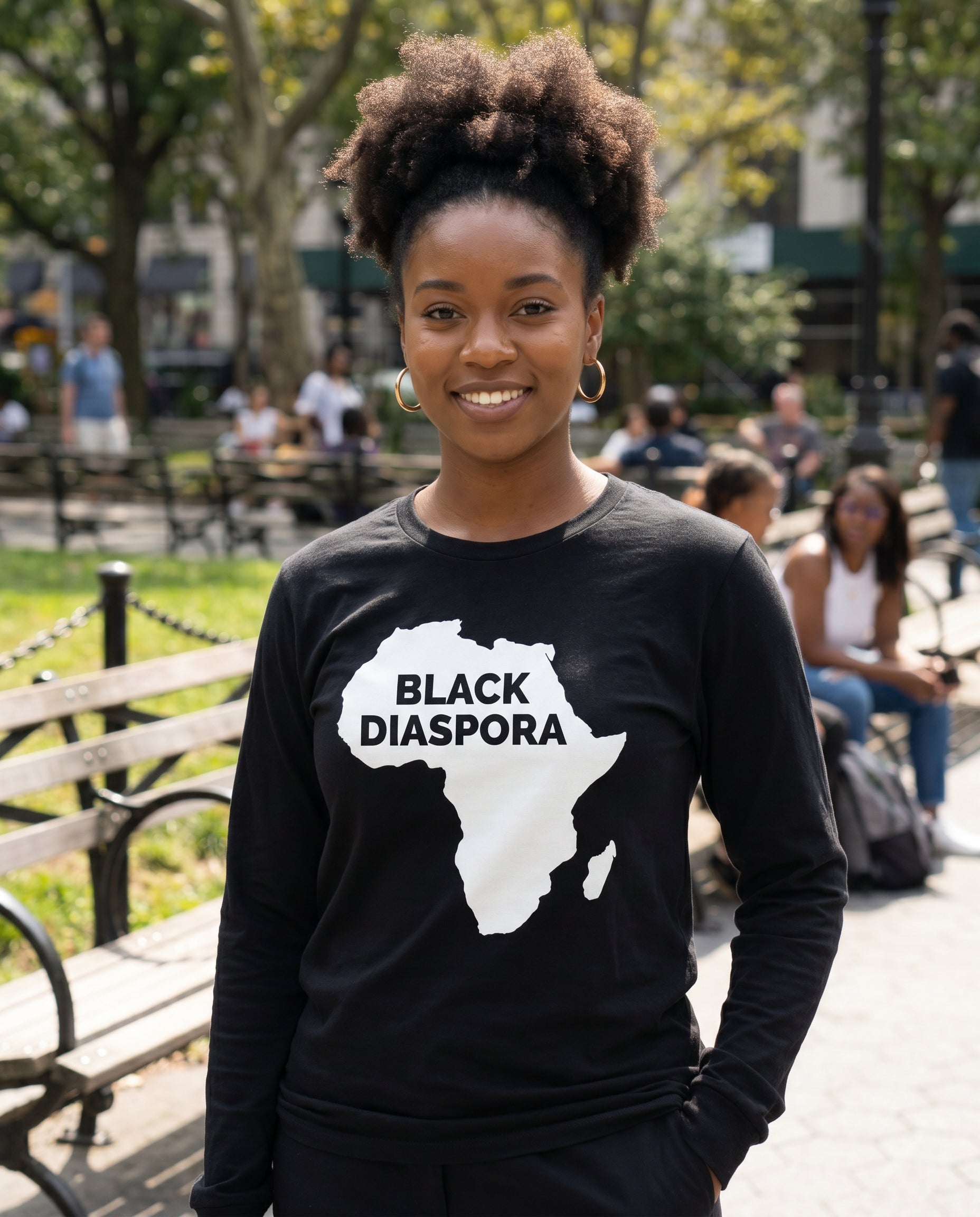 Black Diaspora Unisex Long Sleeve Tee — lifestyle photo | Origins Clothing Co