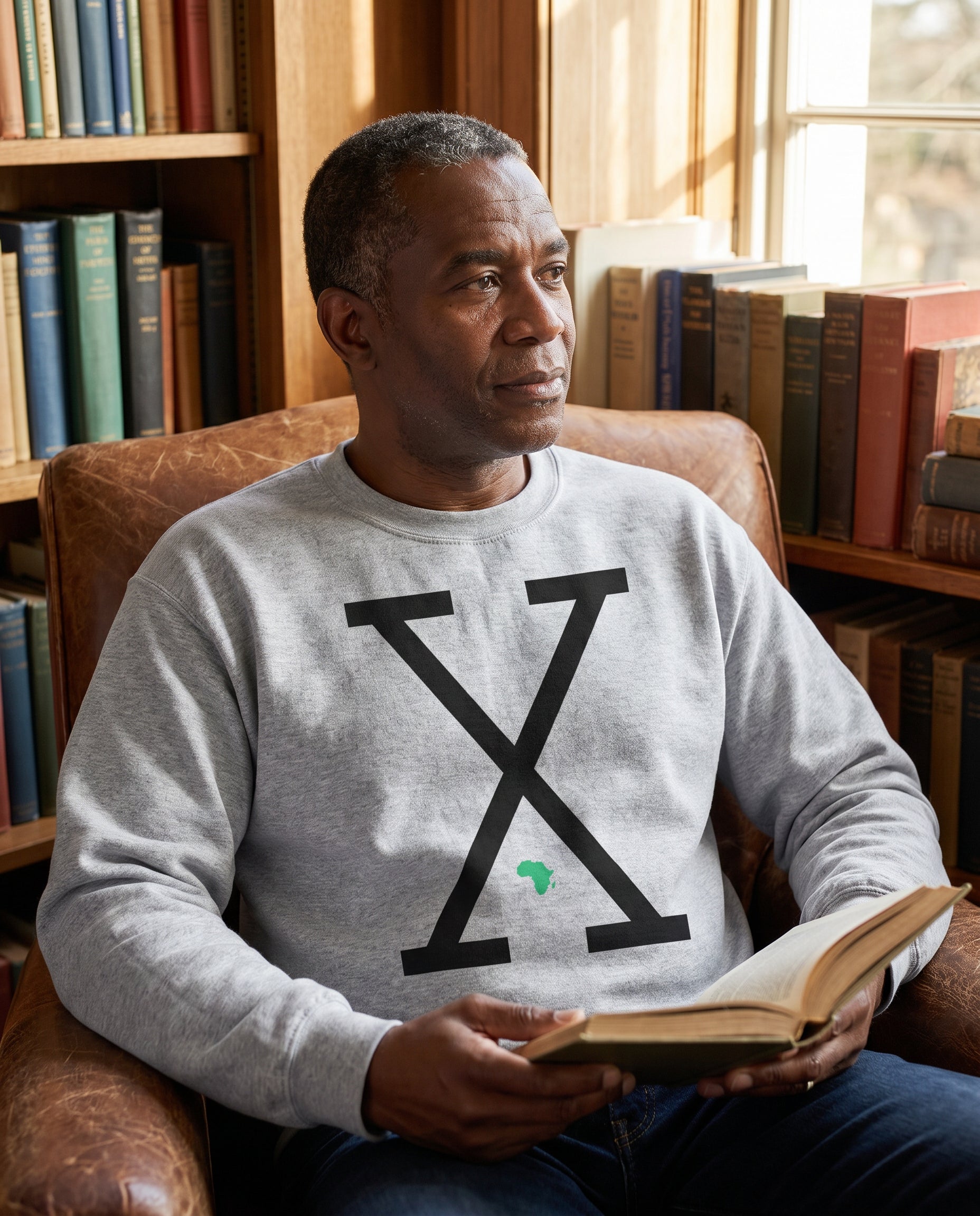 Malcolm X Sweatshirt — lifestyle photo | Origins Clothing Co
