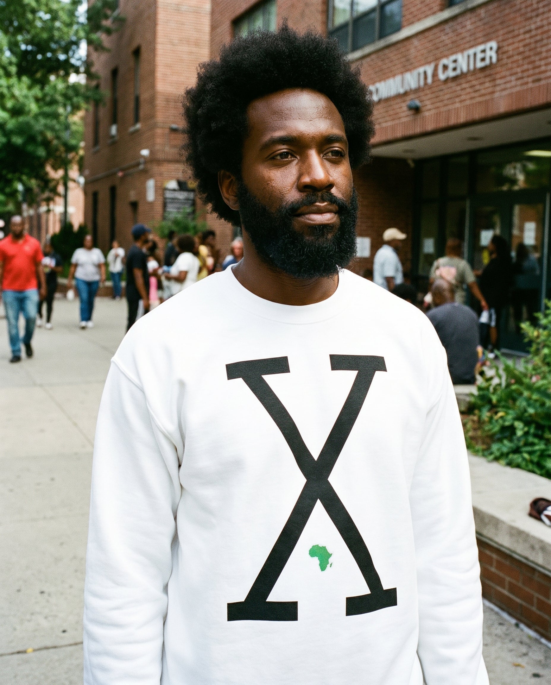 Malcolm X Sweatshirt — lifestyle photo | Origins Clothing Co