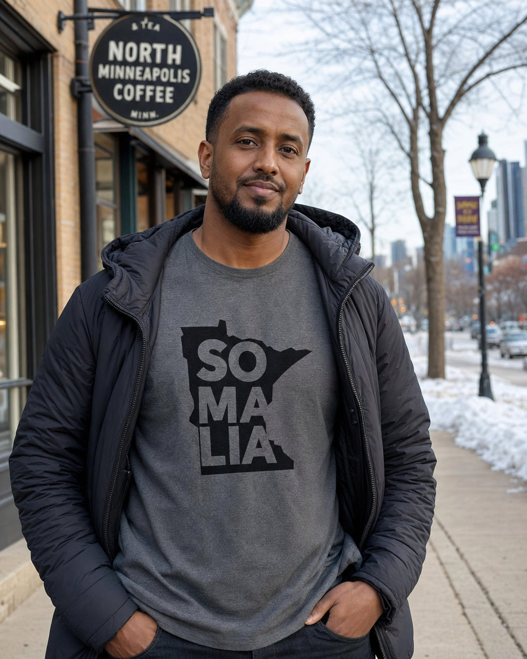 Somalia in MN T-Shirt — lifestyle photo | Origins Clothing Co