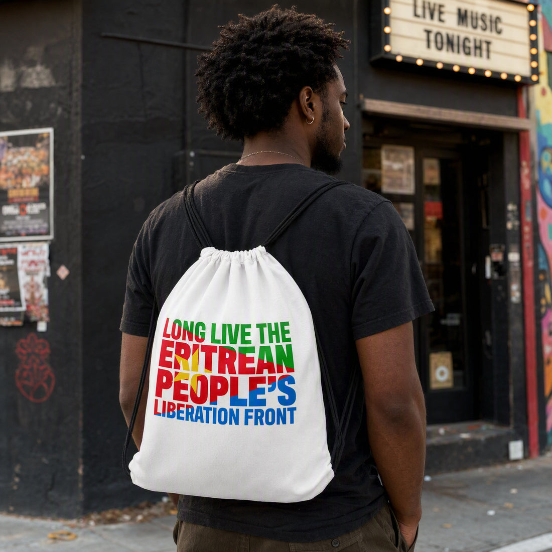 Eritrean People's Liberation Front White Drawstring Bag - Origins Clothing